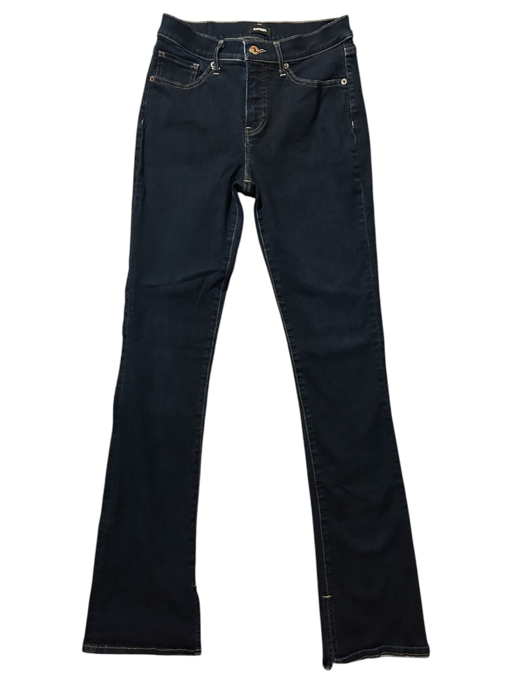 Express Skyscraper Mid Rise Dark Wash Denim Jeans Sz 6 Split Hem